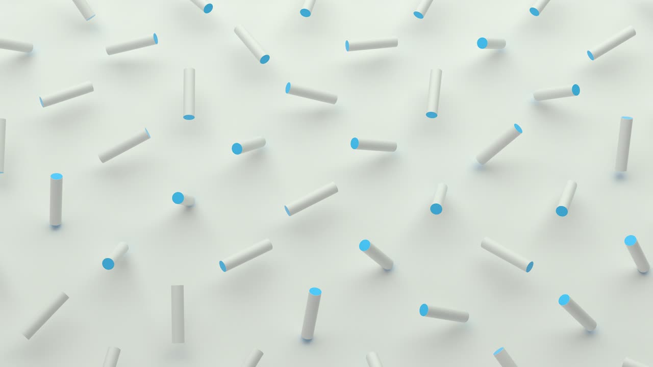 composición abstracta de formas geométricas de cilindros. barriles blancos con lados de arco iris iridescentes coloridos en un fondo blanco. para marcas, pancartas, publicidad. animación de bucle 3d, 4k uhd