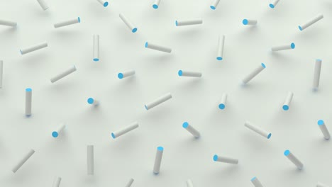 composición abstracta de formas geométricas de cilindros. barriles blancos con lados de arco iris iridescentes coloridos en un fondo blanco. para marcas, pancartas, publicidad. animación de bucle 3d, 4k uhd