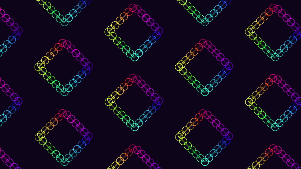 patrón de anillos y cuadrados futuristas de neón en el espacio oscuro