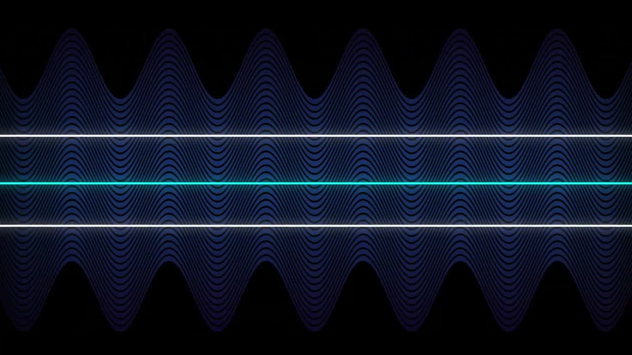 검은색에  ⁇ 은 파란색 평행 파동선 위에 왜곡 된  ⁇ 색과 파란색 수평선의 애니메이션