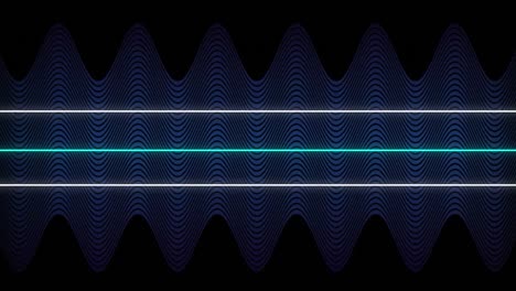 animation of distorting white and blue horizontal lines over thin blue parallel wavy lines on black