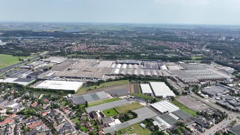 royal floraholland rijnsburg flower wholesaler,international floriculture marketplace. aerial drone view.