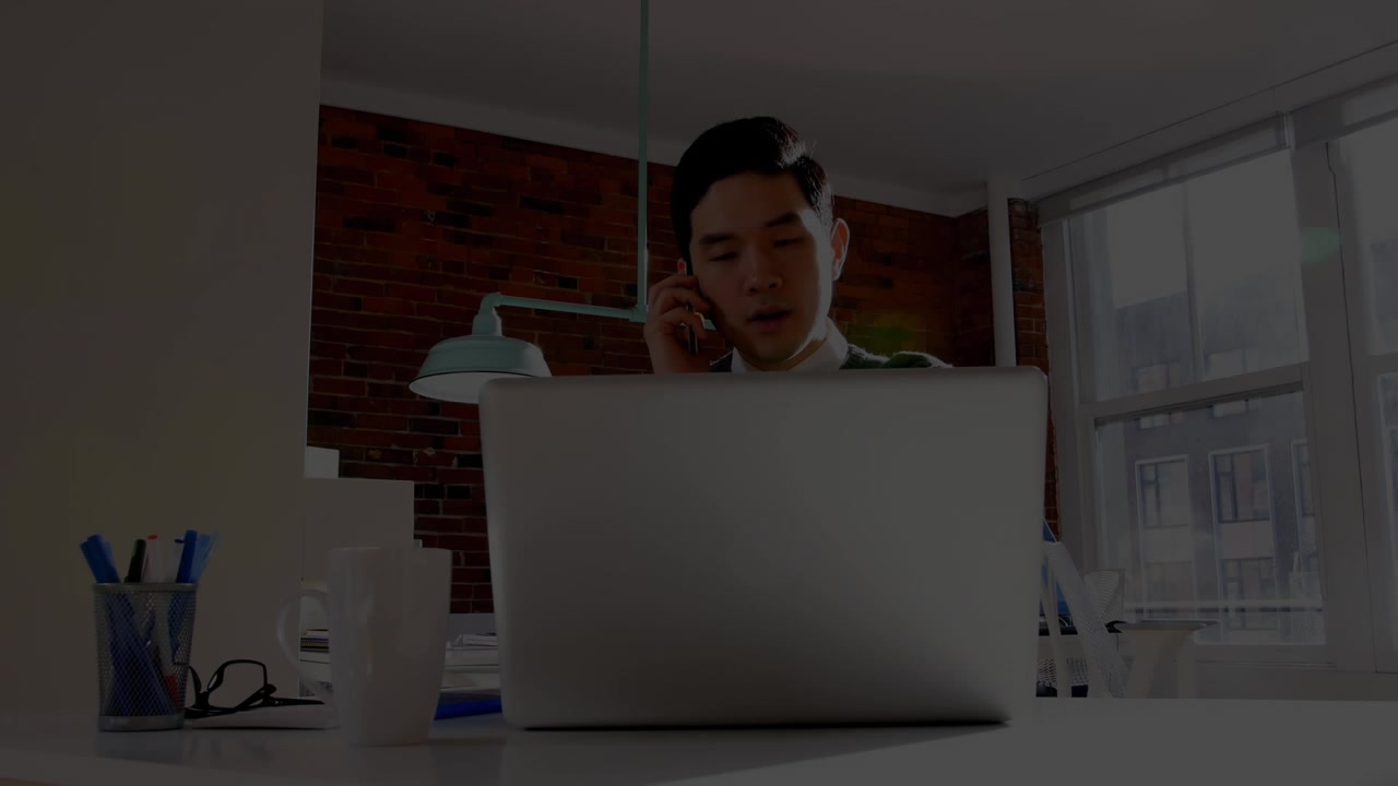 Animation of purple save lock over businessman in office