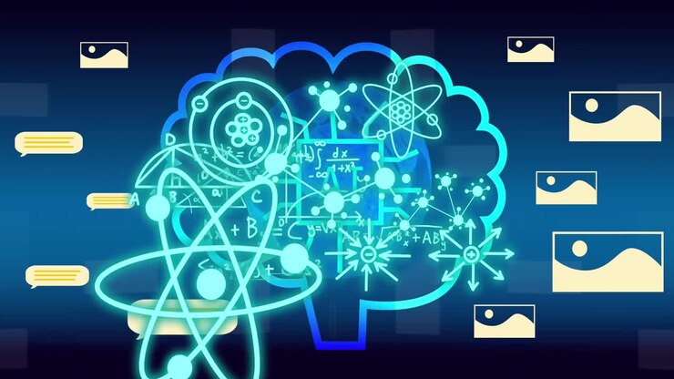 Animation of ai data processing over connections with ai icons