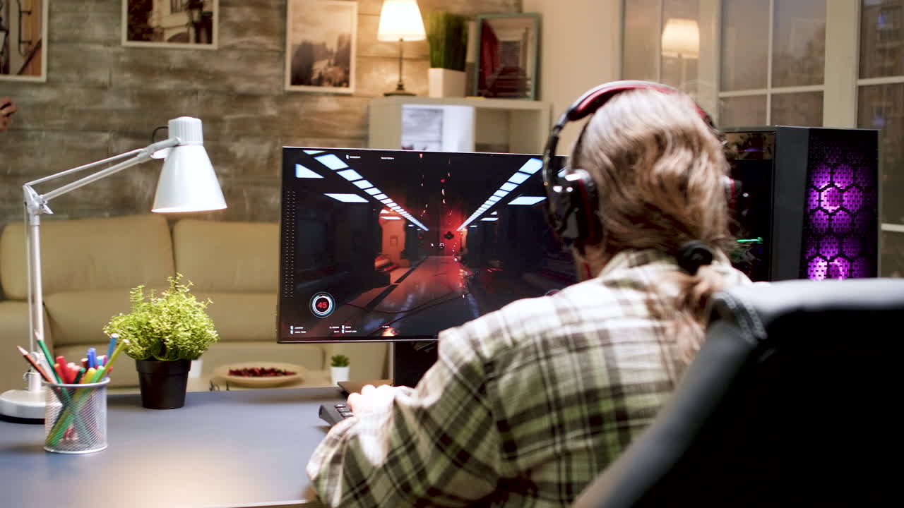 Gamers playing video games in virtual reality