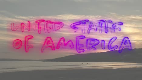 Text-Der-Vereinigten-Staaten-Von-Amerika-Und-Der-Strand