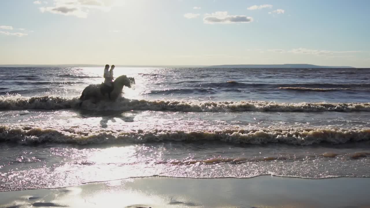 Horseback Riding in the Ocean at Sunset