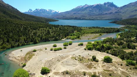 epic aerial shot of lake cholila, patagonia, argentina, forward flyover wide shot