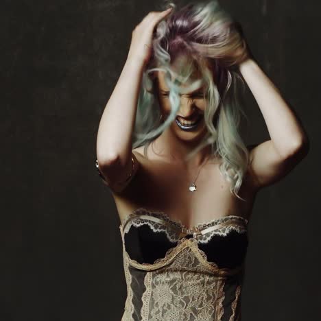 playful woman in studio