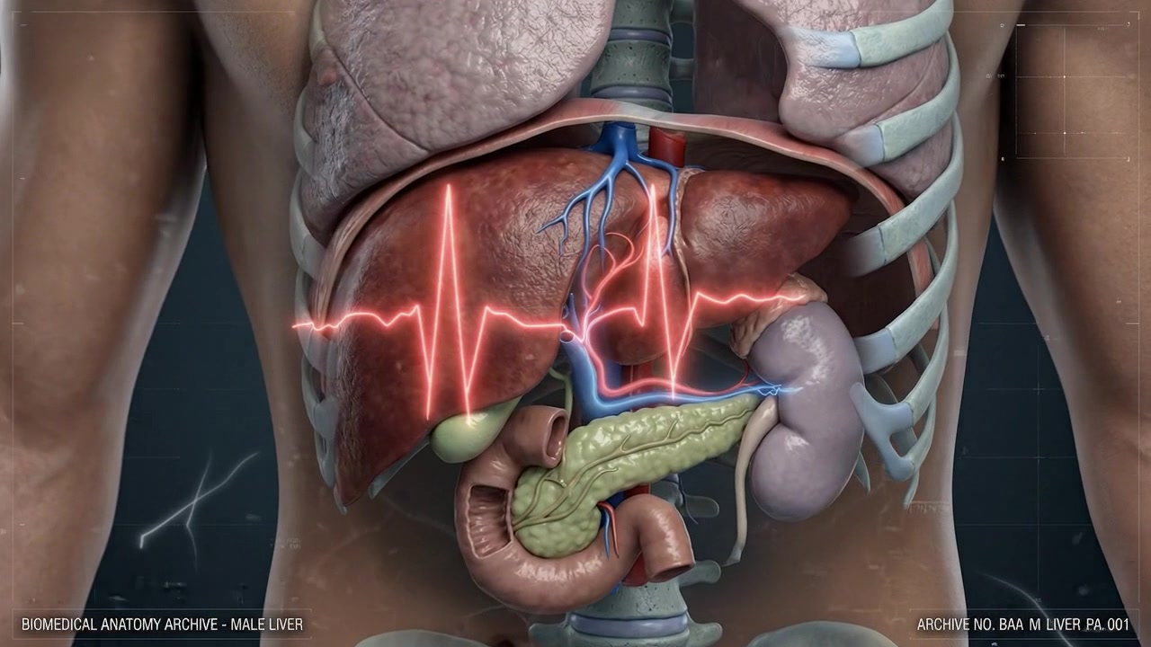 3D Medical Animation of Human Liver Anatomy with EKG Pulse