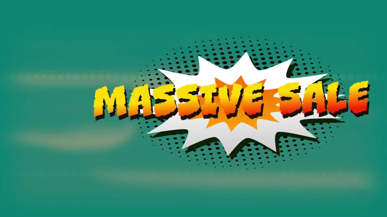 texto de venta masiva sobre burbuja de discurso retro contra rastros de luz en fondo verde