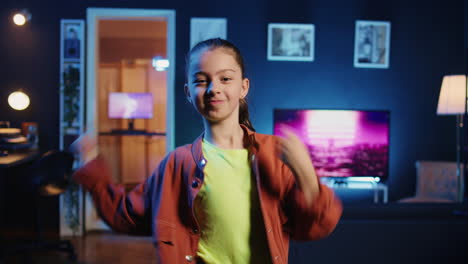 internet star at home showcasing cool dancing skills, filming family friendly content