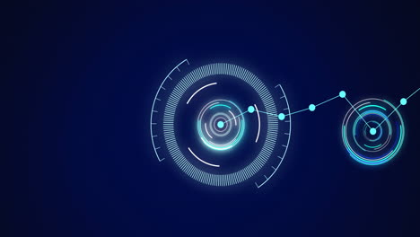 animation of scopes scanning and network of connections on blue background