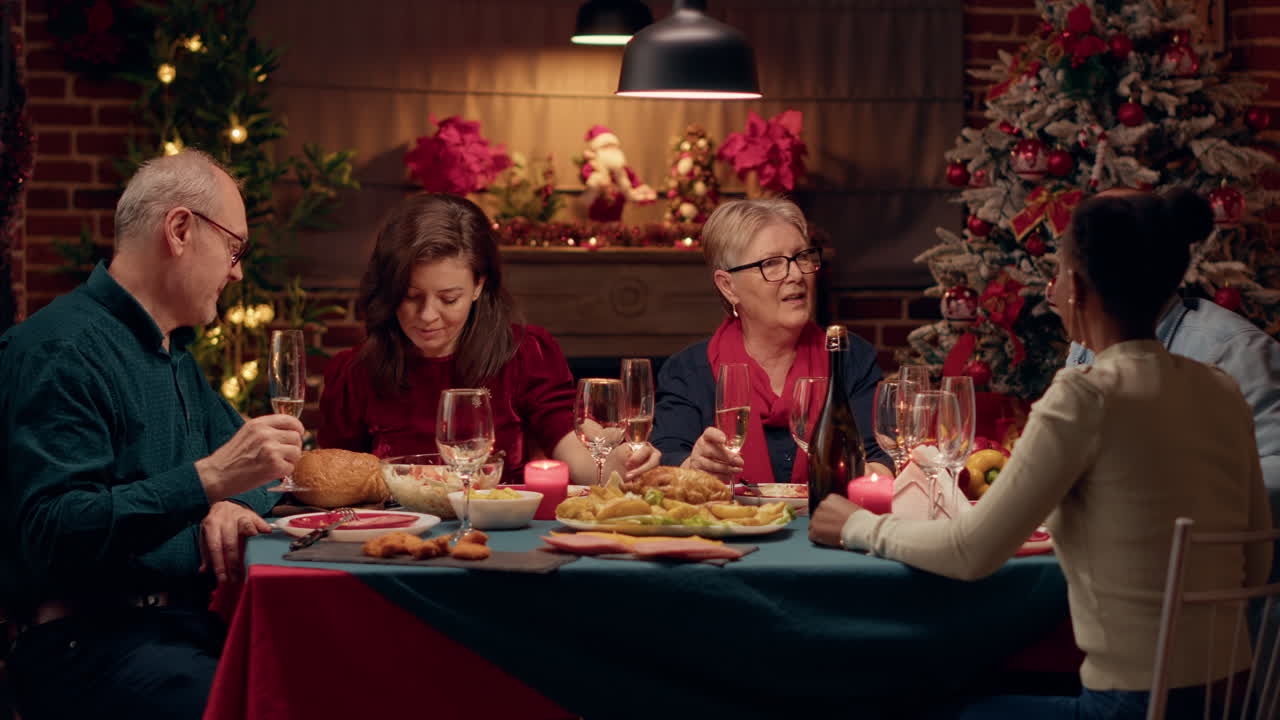 Family Celebrating Christmas with Dinner