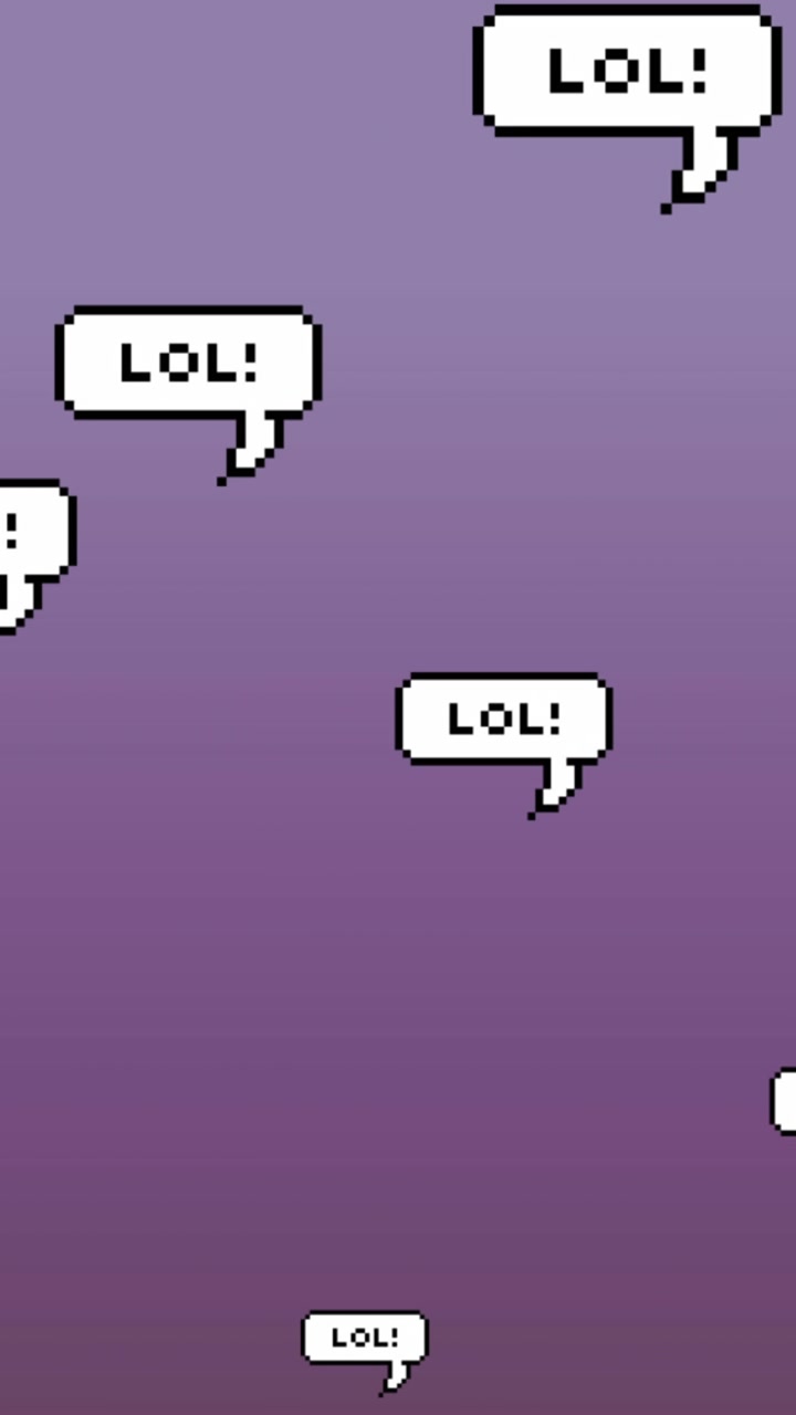 Animation of lol text over multiple speech bubbles floating against purple gradient background