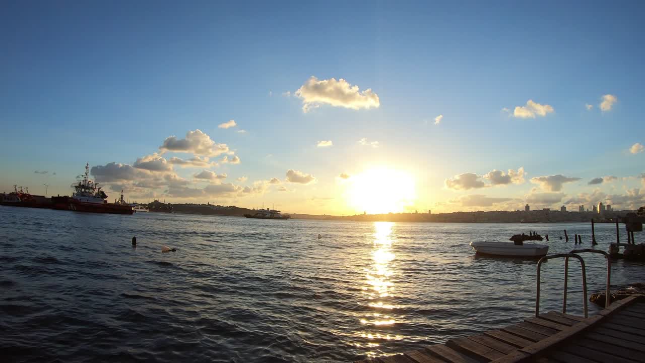Watching sunset in istanbul, sea, Clouds and sunbeams background