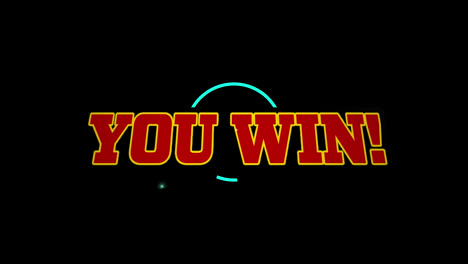 animation of you win text over neon shapes on black background