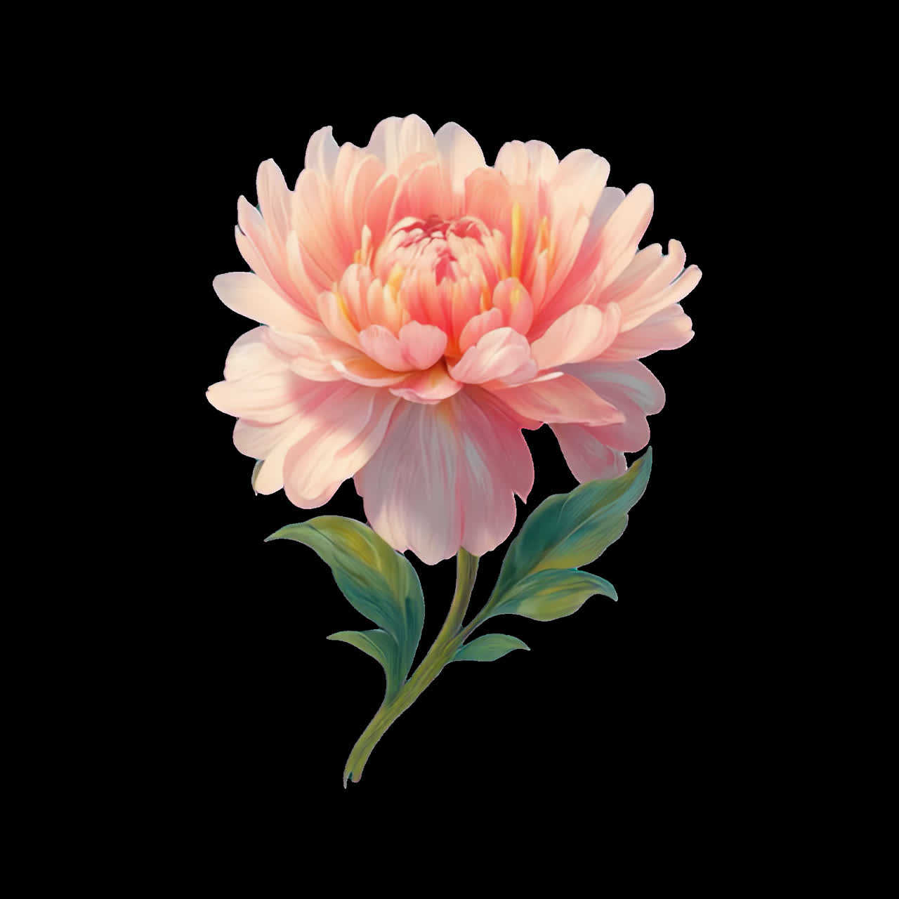 Elegant pink peony illustration animation isolated asset, transparent 4K video, alpha channel