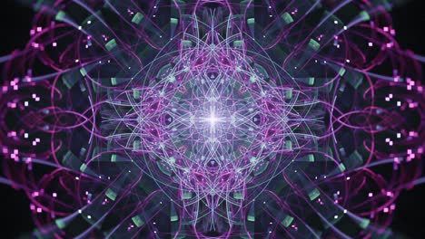 Heilige-Kosmische-Mandala-Linien-Fusion-In-Violettem-Blaugrün-Und-Verblasstem-Blau-–-Schnelle-Trippige-Trance-Lichtenergie,-Fraktale-Kaleidoskop-Musik,-VJ-Vlog-–-Nahtloser,-Sich-Wiederholender-Abstrakter-Hintergrund