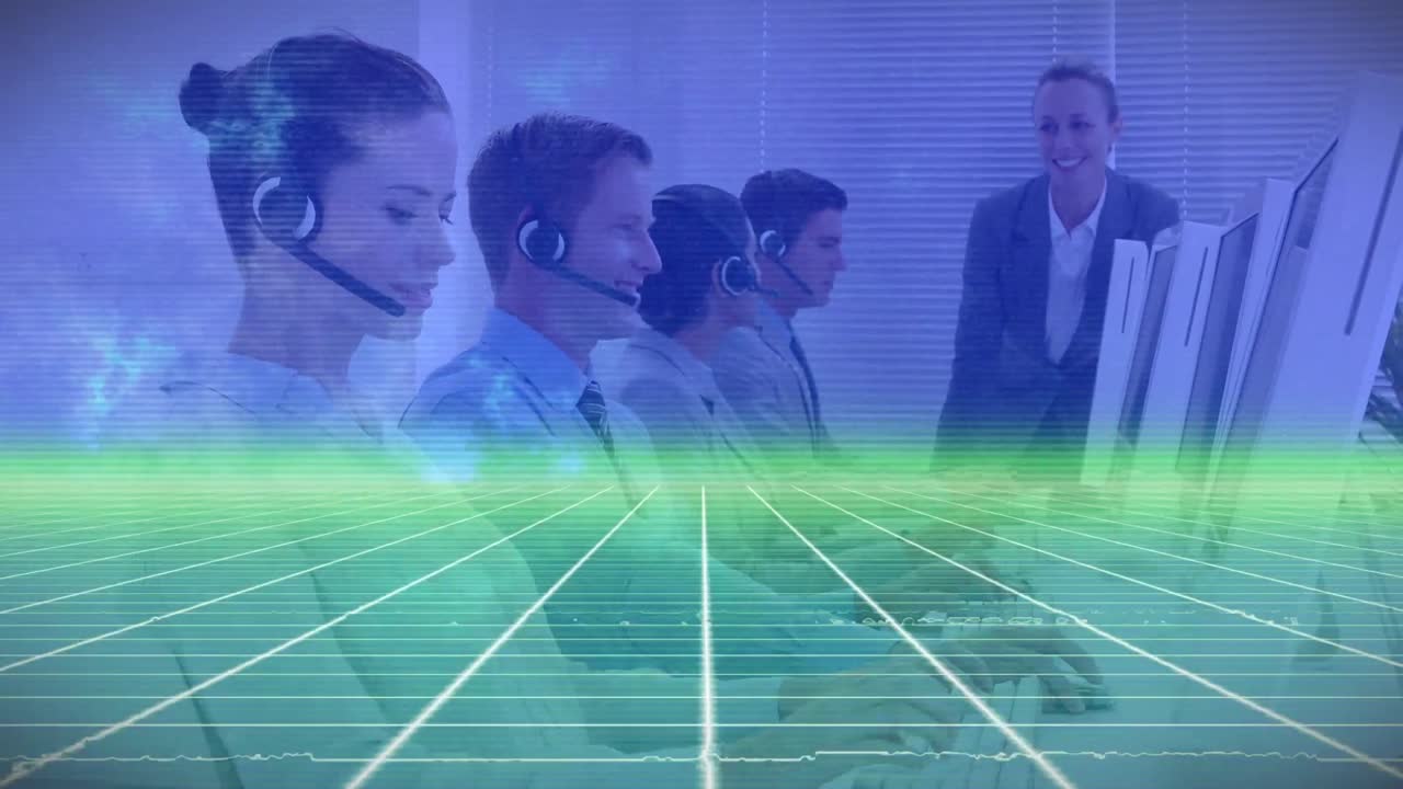 헤드 ⁇ 을 착용 한 사업가 들 위 의 빛 과 선 의 애니메이션