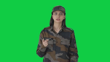 indian woman army officer giving instructions green screen