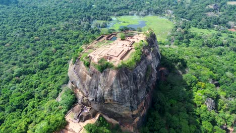 aerial drone landscape of ancient rock mountain fortress with ruins sigiriya in dambulla sri lanka travel tourism asia unesco world heritage archaeology