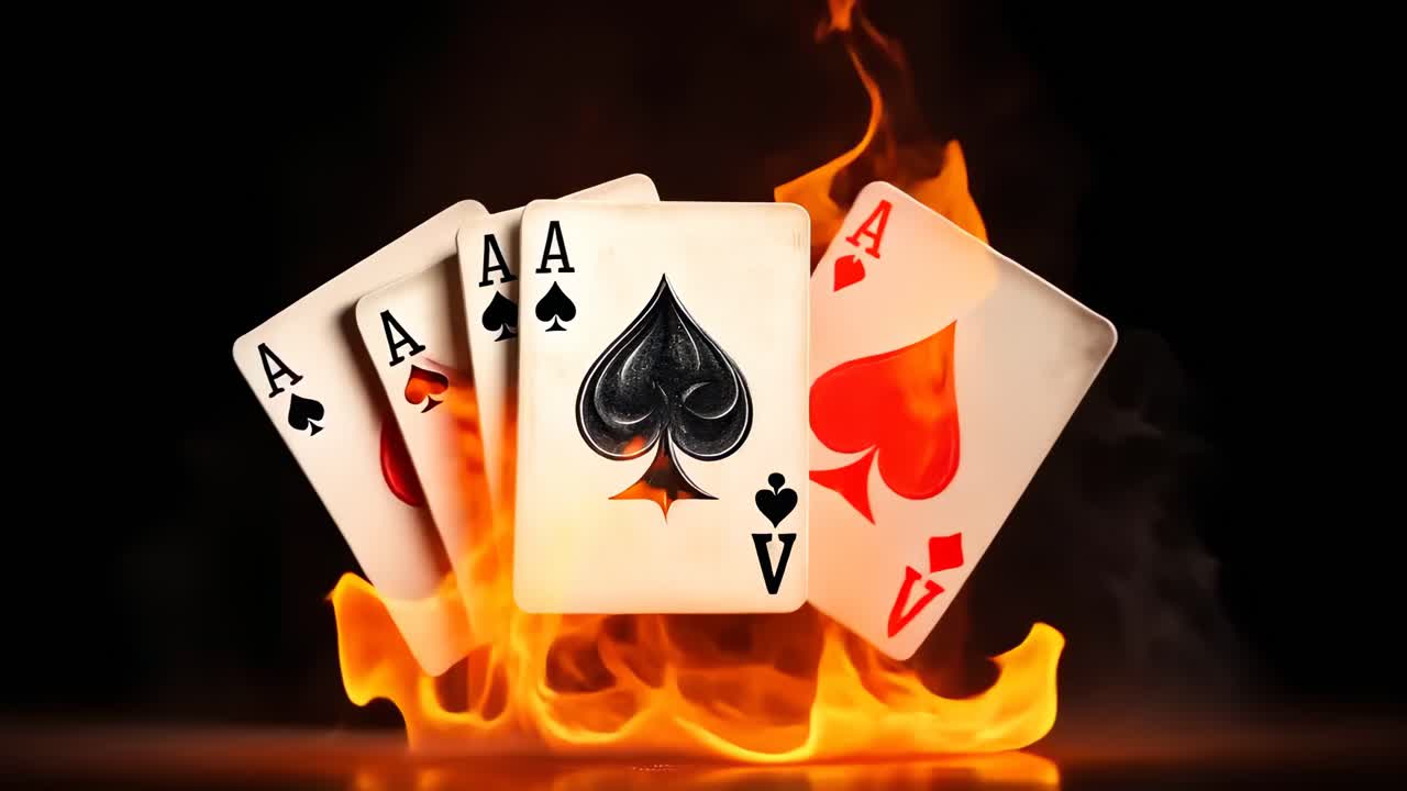 Concetto di video dinamico di carte da gioco avvolte dalle fiamme