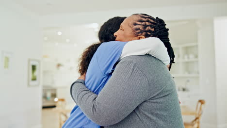 mature patient, caregiver and happy people hug