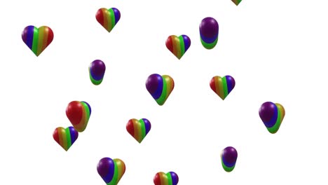 animación de corazones de arco iris que se mueven sobre un fondo blanco