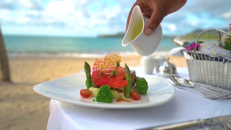 having dinner on the beach