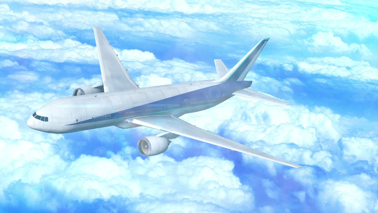 viaje en avión volando en el cielo nublado animación