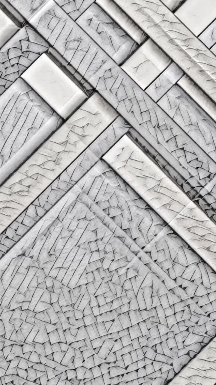 Vertical abstract sketch style animation featuring geometric stripes and textured tiles in black and white