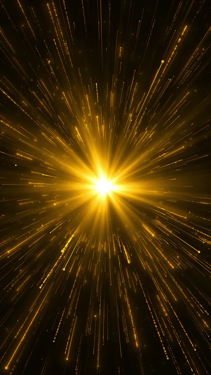 Abstract tunnel of a golden lights background bright rays of neon light glowing lines moving speed