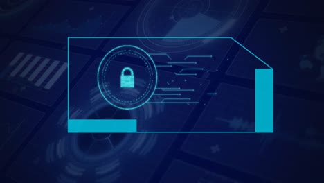 Animación-Del-Candado-De-Seguridad-En-Línea-Y-Procesamiento-De-Datos-En-Pantalla-Digital