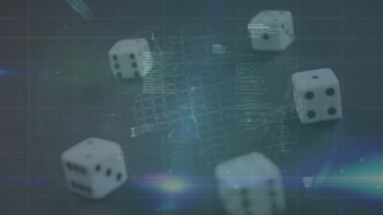 Animation of statistics And data processing with globe spinning and multiple dices