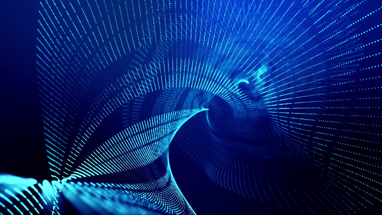 el fondo abstracto en bucle de 4k de partículas de brillo forma líneas, superficies como paisajes futuristas en el ciberespacio o hologramas. tema de ciencia ficción de microworld, nanotecnología o espacio cósmico. rayas azules