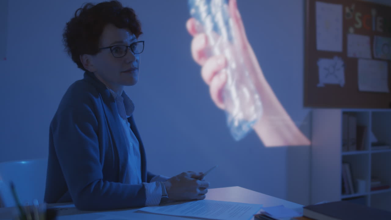 Teacher Showing Educational Film in Class