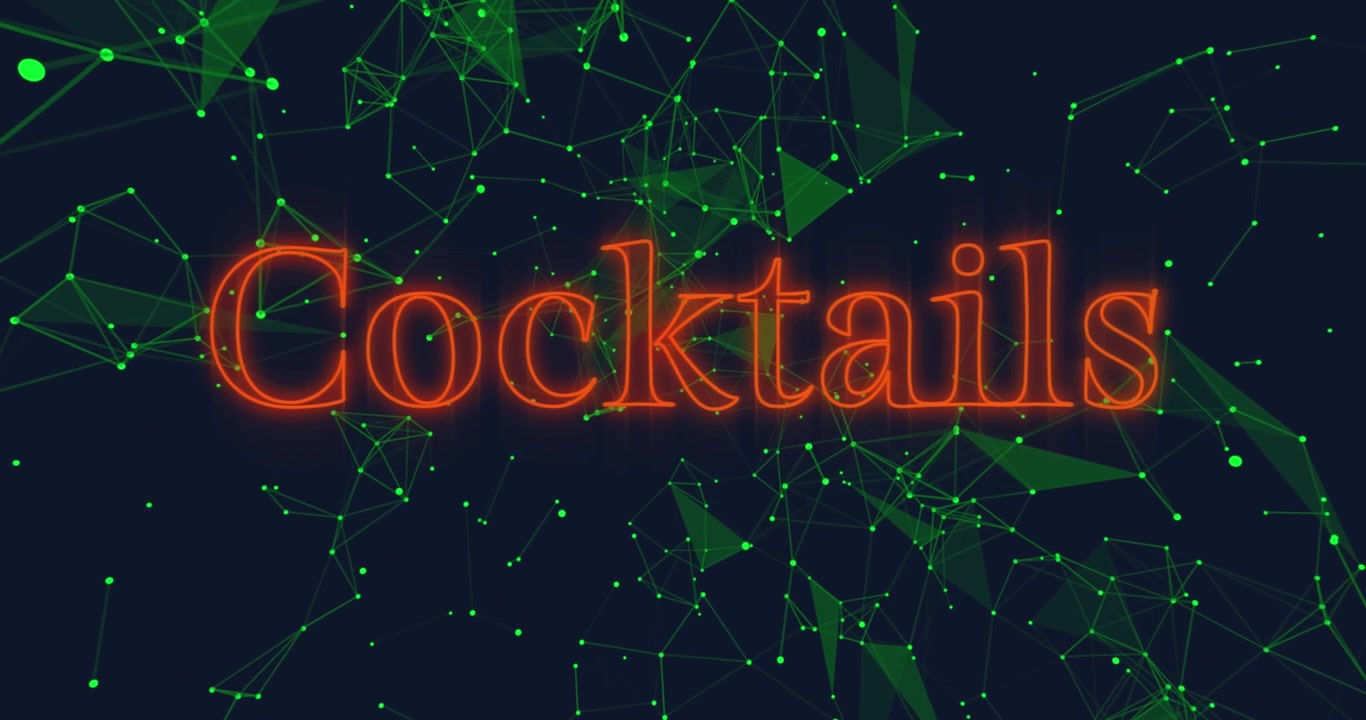 Neon Cocktails Text Appearing Over Animated Green Plexus Network