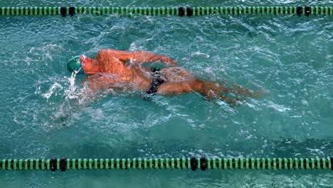 fit swimmer doing the back stroke in the swimming pool