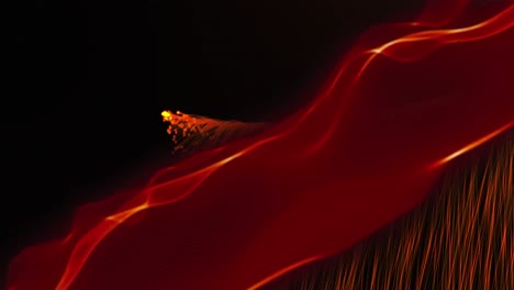 Animation-of-red-light-trails-and-undulating-3d-red-smoke-on-black-background