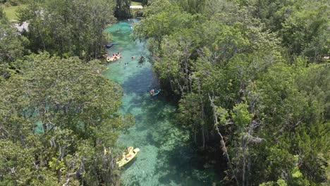 hermosa agua turquesa en manantial de tres hermanas, florida cerca del río crystal, vista aérea