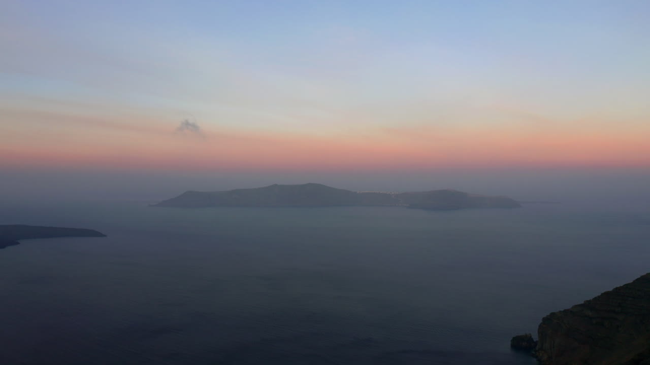 Early morning sunrise in Santorini, Greece, Aerial