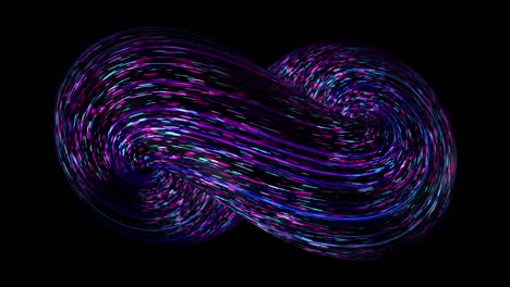 símbolo del infinito, figura colorida en movimiento 3d en fondo negro, bucle sin costuras. animación. hermoso signo de la eternidad con muchas líneas de neón estrechas de colores azul y rosa