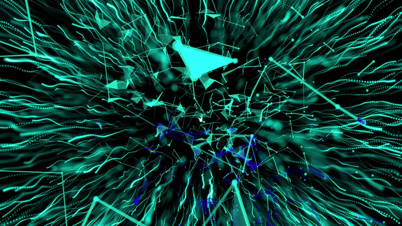 animación de la red de conexiones sobre la explosión de senderos de luz verde