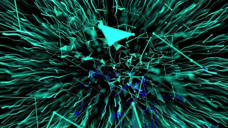 Animation of network of connections over explosion of green light trails