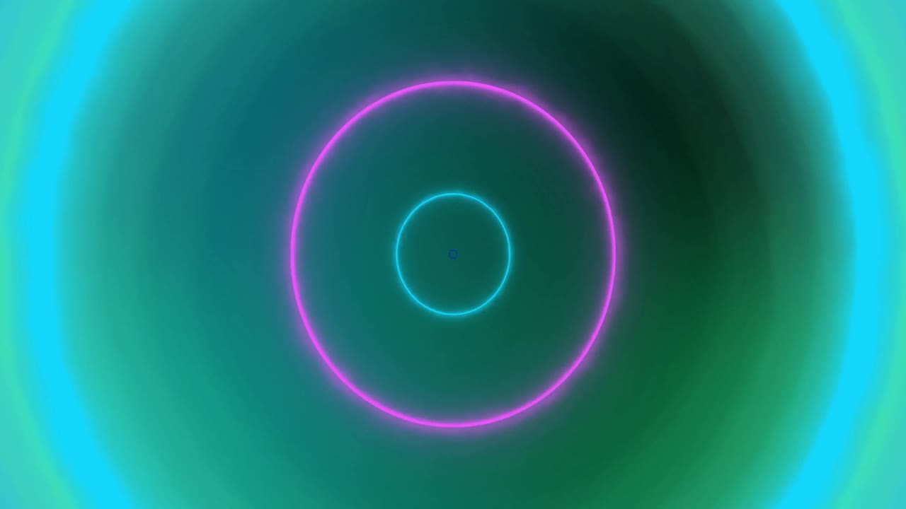 animación de círculos de neón pulsantes amarillos, azules, rosados y verdes sobre fondo verde