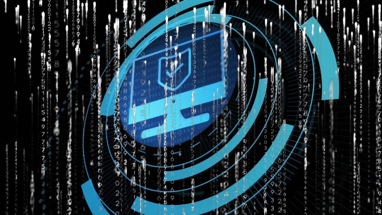 검은색 배경에 데이터 처리 및 컴퓨터 아이콘의 애니메이션