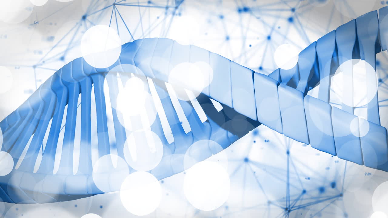 Animation of dna strand over shapes moving and data processing