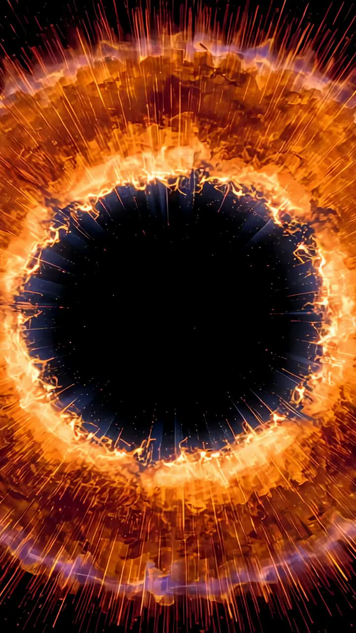 Vertical video: Pulse sparking plasma ring heating, pulsing, settling in space void with filaments