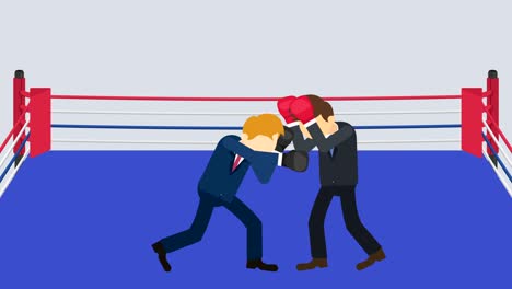 la batalla del hombre de negocios en guantes de boxeo. concepto de competencia de negocios. ilustración de bucle en estilo plano.